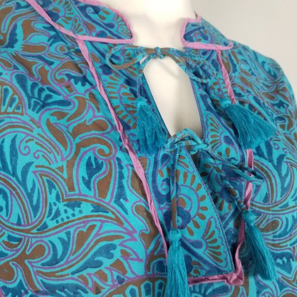 Cleobella Blue Bria Zuri Block Print Kaftan Midi Dress No Belt Size XS *Damaged - Picture 4 of 16